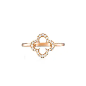Anel de ouro 14K CTW 0.4 Lucky Clover de diamante com diamantes cultivados em laboratório, anel delicado floral de noivado, com diamantes, moda para ela
