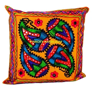 印度手工坐垫套彩色家居装饰枕套方形枕套16x 16英寸