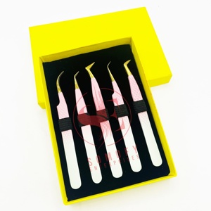 Pinzas para pestañas de acero inoxidable con diamante rosa de alta calidad, aplicador profesional para pestañas voluminosas, Sostenible, ecológico - Product Image 4