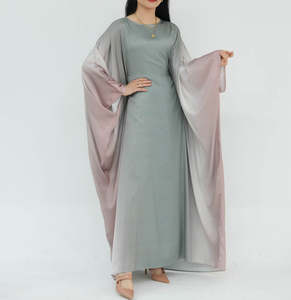 Robe Abaya de luxe en gros, à manches longues, effet ombré, anti-rides, pour adultes, satin personnalisé, taille XXL, style Dubaï, importée, pour musulmanes - Product Image 4