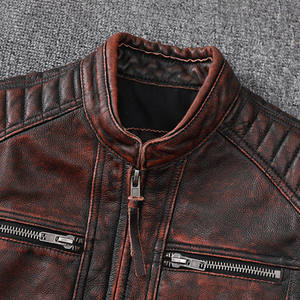 Abrigo de cuero de motocicleta desgastado de alta calidad Chaqueta de cuero de vaca genuina para hombres chaqueta para hombres - Product Image 5