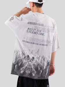 Streetwear T-shirt décontracté 100% coton solide motif avant Logo coupe ample tissu tricoté - Product Image 2