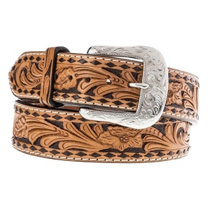 Ceinture en cuir de cowboy occidental sculptée à la main et cousue en cuir de vache avec alliage pour boucle directement du fabricant - Product Image 1