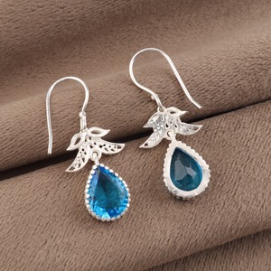 Women’s 925 Sterling Silver Bohemian Drop <b>Earrings</b> Geometric Pattern Swiss <b>Blue</b> <b>Topaz</b> Bezel Set Handmade Dangle <b>Earrings</b> - Product Image 5