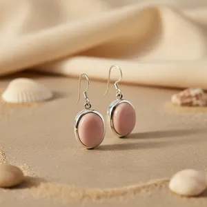 Boucles d'oreilles pendantes en argent sterling 925 avec opale rose pour femmes, idée cadeau tendance - Product Image 2