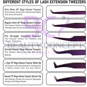 Pince à épiler de greffe d'extension de cils antidérapante durable en acier inoxydable violet facile à utiliser avec texture personnalisée bon vendeur - Product Image 3