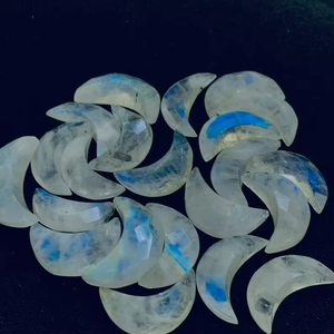 Rainbow Moonstone Jewelry Blue Flash White Moonstone Moon Shape Bead con tratamiento pulido Mineral Gemstone Tallado Jewelry - Product Image 3