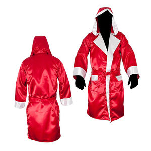 Robe de boxe sur mesure de qualité supérieure pour adulte, rouge avec des détails blancs, pour hommes, pour la marche sur le ring de boxe - Product Image 5