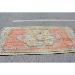 Tapis turc vintage Orange vert Patchwork Design 4.2 X 9.3ft laine tissage plat pour salon décor Latex soutenu - Product Image 3