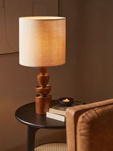 Elegant <b>Mushroom</b> Shape Walnut Wood Table Lamp with White Fabric Shade Used <b>for</b> Cozy Bedroom <b>Decoration</b> - Product Image 3