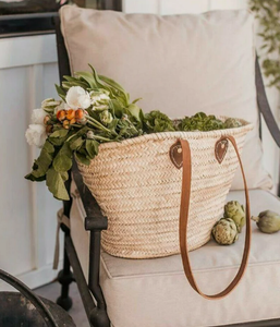 Panier de marché de qualité supérieure avec panier à fruits en cuir, sac en paille, panier d'épicerie français - Product Image 4