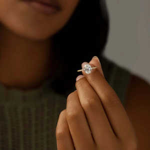 925 <b>Silver</b> Oval Cut Moissanite Engagement <b>Ring</b> Pave <b>Set</b> Style - Product Image 2