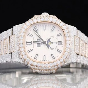 Montre bracelet en acier antique Luxe VVS Moissanite Diamant Glacé Affichage analogique romain Acier inoxydable de haute qualité Style Hip Hop 20mm - Product Image 1