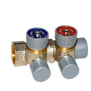 Colector Sanitario Frontal de Latón Niquelado HM de 3/4 X 1/2-2, 3 o 4 Vías con Válvulas de Cierre para Sistemas de Agua - Product Image 1