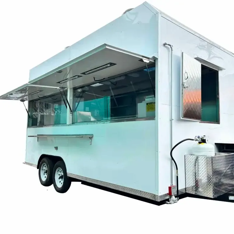Remolque de carrito de comida rápida de alta calidad con sistema de agua, camión móvil de comida de pollo frito a la venta en stock