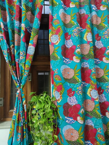 Cortinas de ventana de algodón de lujo, estampado de flores de frutas turquesa, elegante, sala de estar, decoración del hogar, paneles de cortina transpirables suaves - Product Image 6