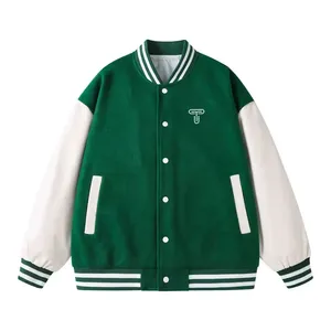 Chaqueta Varsity Negra para Hombre, Color Sólido, Cierre de Botones, Cuello Camisero, Corte Regular, para Otoño, Material de Algodón y Poliéster - Product Image 5