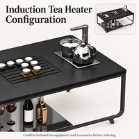 Table à thé moderne avec plateau en pierre, structure en acier, unité de thé à induction et étagère inférieure courte pour la réception de bureau et les espaces de détente