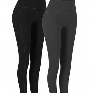 Leggings de yoga taille haute couleur unie, longueur intégrale, extensibles dans quatre directions, en Spandex et Nylon, avec design de coutures contrastées - Product Image 4
