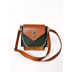 Sac bandoulière classique structuré en cuir Dollaro véritable avec fermeture à boucle imprimée animalière et détail chaîne - Fabriqué en Italie pour femmes - Product Image 2