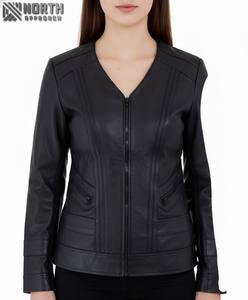 Transpirable de alta calidad para mujer, prendas de vestir exteriores, estilo de moda, nuevo modelo, chaqueta informal con cremallera para mujer, chaqueta de cuero para mujer personalizada - Product Image 4