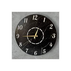 Modern 50cm Large <b>Silent</b> Wall <b>Clock</b> Marble Patterned Wooden Black Plain Design for Salon Office Gift - Product Image 1
