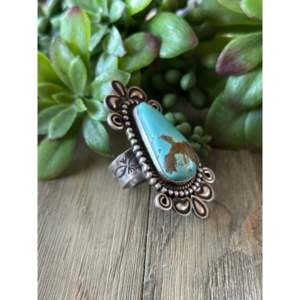 Natural Royston Turquoise <b>Sterling</b> <b>Silver</b> <b>Adjustable</b> Statement <b>Ring</b> - Product Image 3