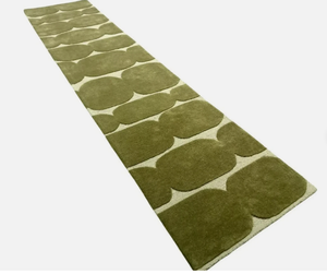 Alfombra de Lana Hecha a Mano, Color Verde Claro y Diseño de Bloques, Alfombra Suave Tufted a Mano para Cocina, Sala de Estar, Pasillo - Product Image 1