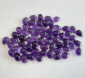 Pera de amatista natural 5x8mm a cabujón Parte posterior plana-Amatista suelta Piedra preciosa de alta calidad - Product Image 2