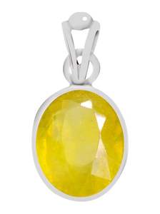 3cts or 3.25ratti Oval Cut <b>Silver</b> <b>Pendant</b> with Yellow Sapphire (Pukhraj) <b>for</b> <b>Men</b> & Women Gold & Rose Gold Plating Options - Product Image 2