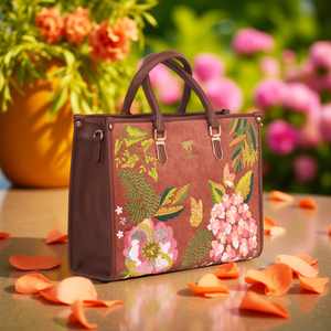 Sac fourre-tout bohème Priglob Exim en cuir végétalien brodé, fait main, marron PickAleaf avec fermeture à fermoirs pour usage quotidien - Product Image 6