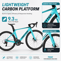 Bicicleta de Carretera de Carbono 700C, 24 Velocidades, Frenos de Disco Hidráulicos, Cuadro y Horquilla de Fibra de Carbono Ligera, 700x28C, Bicicleta de Carreras