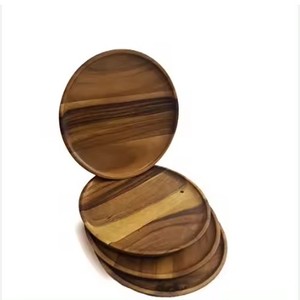 Prix de gros assiette en bois avec bol et plateau en bois assiette en bois artisanale solide de couleur naturelle à bas prix logo accepter western - Product Image 5