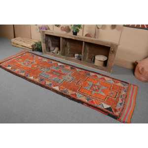 Vintage Turkish Herki <b>Runner</b> <b>Rug</b> 3x9.7 ft, Orange Solid <b>Rug</b> Wool - Product Image 3