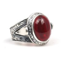 Bague pour homme en argent sterling 925 avec pierre grenat rouge ovale, sertissage clos, incrustation faite à la main, bijou délicat de 2 cm pour usage quotidien