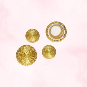 Golden Glass Beads <b>Table</b> <b>Coaster</b> Best for Parties and Other Functions Tableware Decorative Beast Design <b>Coaster</b> - Product Image 3