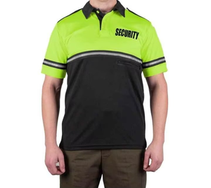 Polos uniformes de sécurité personnalisés Polos deux tons à vélo de patrouille haute visibilité pour hommes Rayures réfléchissantes Poche zippée Confort de sécurité BFI - Product Image 1