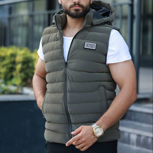 Chaleco Acolchado Informal de Lana para Hombre, Talla Grande, Cortavientos, Elegante, con Relleno de Micro Gel, Cuello en V, Cierre de Cremallera Corto para Invierno - Product Image 1