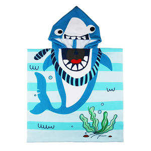 Vente chaude taille personnalisée enfants de haute qualité à capuche en coton séchage rapide poisson imprimé poncho de plage pour la natation de tous les jours - Product Image 1