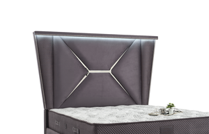 Muebles modernos de dormitorio de tamaño doble, cama de almacenamiento de terciopelo triturado tapizada de madera maciza con LED en cabecero, cama de estilo suave - Product Image 3