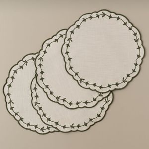 Decorative linen placemat with embroidery work for anniversary <b>dinner</b> <b>table</b> decoration at home or outdoor garden - Product Image 3