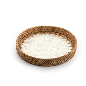 Plateau de service en nacre blanche pour hôtel Plateaux en rotin tissés à la main pour les cadeaux de l'Aïd Ramadan Nouveaux plateaux de service - Product Image 1
