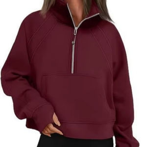 Sweat-shirt à fermeture éclair longue en coton 100% pour femmes, imprimé, tissé, couleur personnalisée, respirant, décoration à trous, décontracté, best-seller - Product Image 1