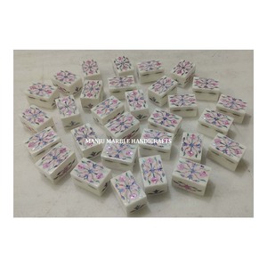 Handmade Marble Jewelry <b>Boxes</b> with Floral Design Light Pink and Blue Mother of Pearl Inlay Earing Jewelry Packaging <b>Boxes</b> - Product Image 1