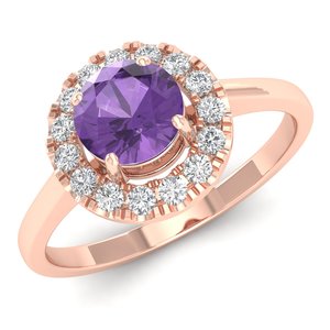 REYES Classic Design 14K Solid Gold IGI Certified Diamond Halo Ring For Women Round Cut 0.5Ct Amethyst Gemstone Jewelry - Product Image 2