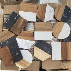 Heart Shaped White Marble and Acacia Wood Table <b>Coaster</b> <b>Drink</b> Beverage <b>Coaster</b> <b>for</b> Party - Product Image 5