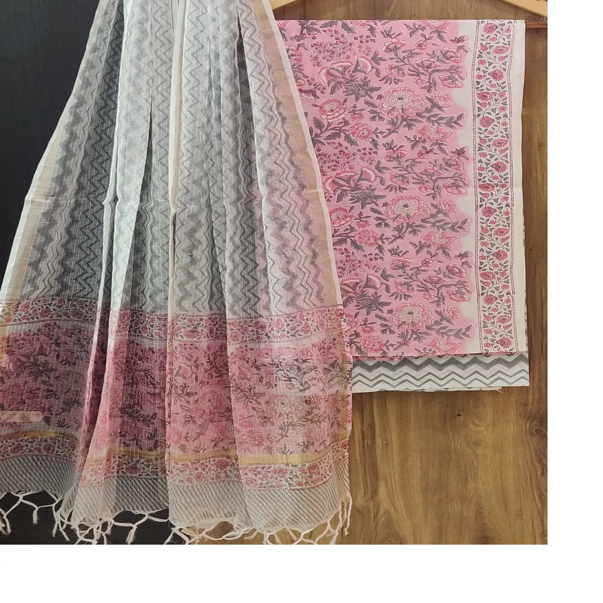 custom made in pink colour cotton printed dress material available in 2.5 meter lengths for top and bottom ideal for resale
