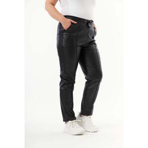RMG Women's Plus Size <b>Black</b> Faux Leather Woven Trousers - High Waist, Full Length, Comfortable and Stylish <b>Pants</b> for Everyday - Product Image 2