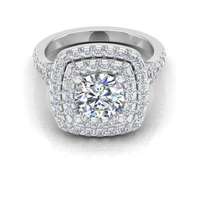 Bague de fiançailles en moissanite ronde brillante avec double halo, élégante et luxueuse - Product Image 2