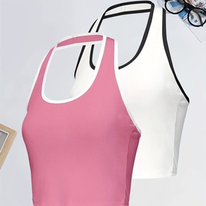 Paquete de 2 camisetas sin mangas con ribete en contraste, camiseta informal sin mangas con cuello Halter para verano y primavera, ropa de mujer - Product Image 5